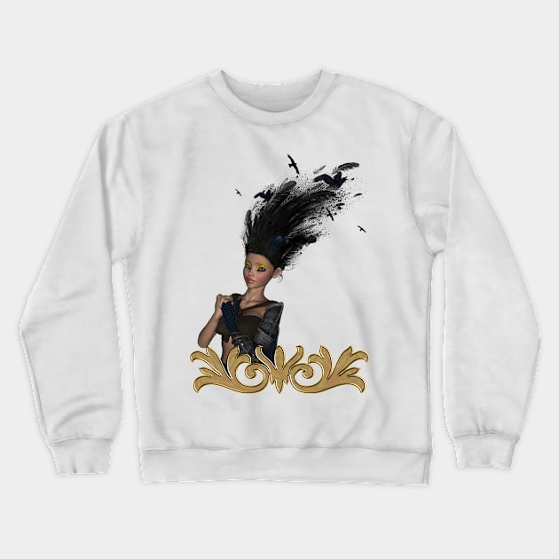 Wonderful fantasy girl with crow in the hair Crewneck Sweatshirt by Nicky2342